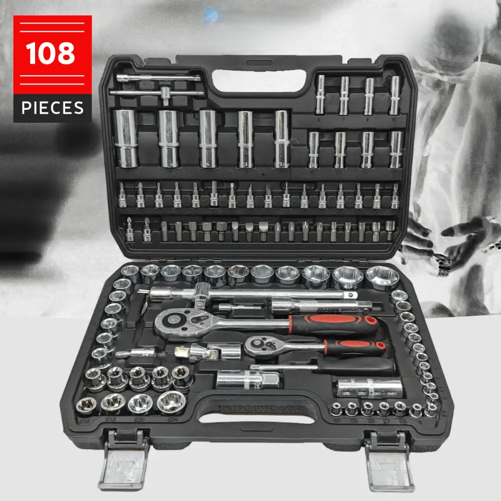 108-Piece Socket Tool Set with Chrome-Vanadium Steel – Comprehensive Deep Socket Wrench Kit with Ratchets and Extensions 6