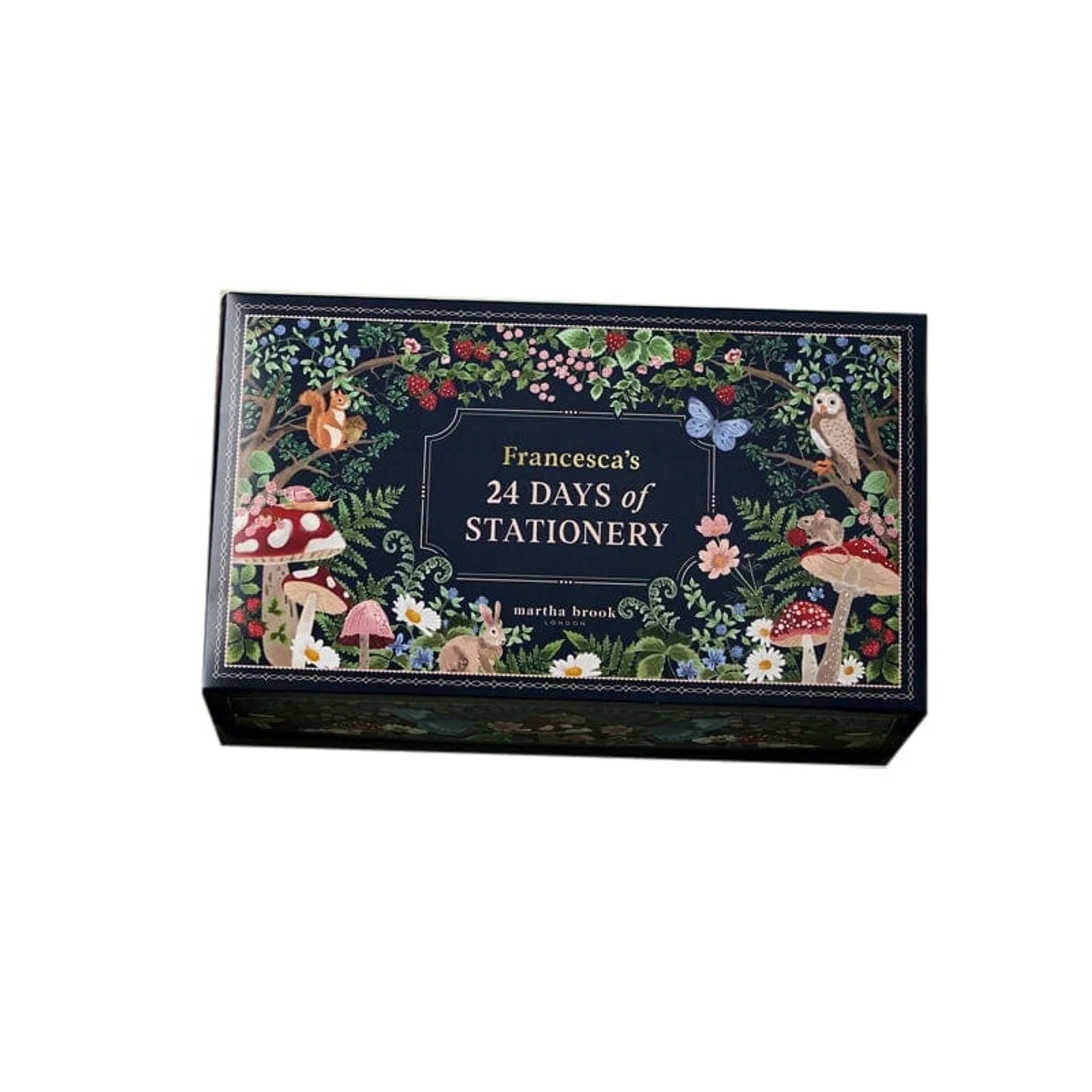 24-Day Stationery Advent Calendar featuring a charming woodland design in berry hues, crafted with eco-friendly packaging and includes reusable boxes for sustainable gifting. 0