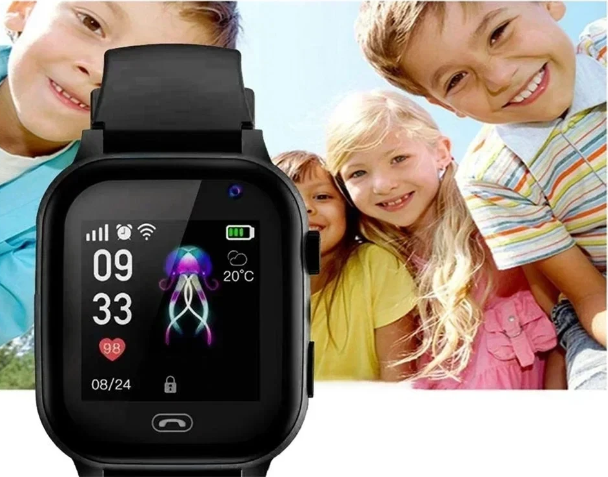 4G GPS smartwatch for kids featuring SOS functionality, video calling, durable splash-proof design, and a 13 MP camera for capturing moments. 3