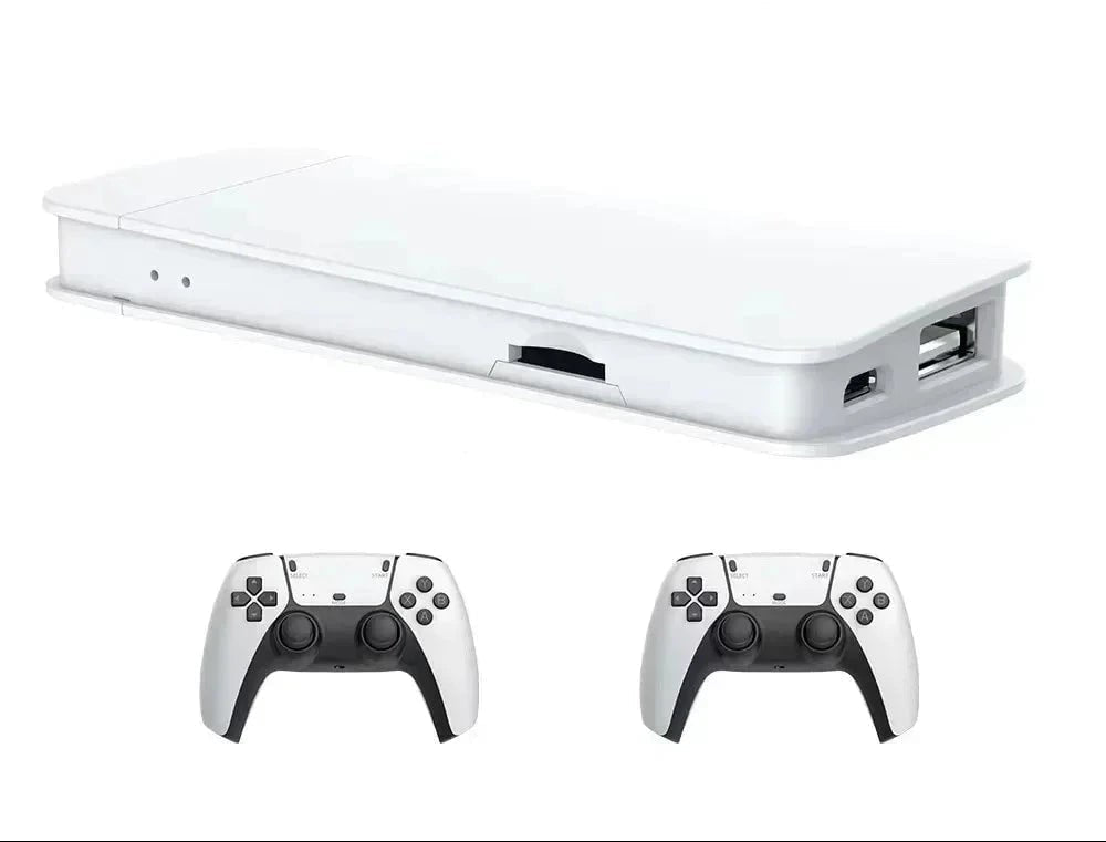 4K Retro Game Console featuring dual wireless controllers and HDMI output, perfect for classic gaming enthusiasts. 3