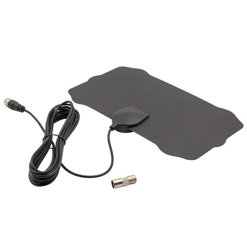 Indoor TV antenna with a 50-mile range, featuring a compact design for optimal HD signal reception and an easy plug-and-play setup, perfect for enhancing 1