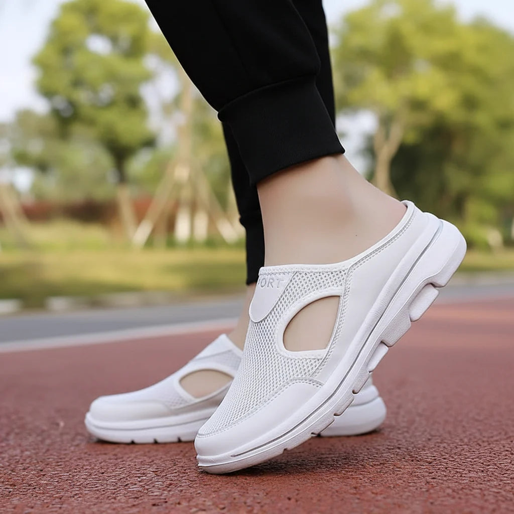 Men's orthopedic slip-on slippers featuring a breathable mesh upper, designed for wide fit comfort, perfect for both indoor and outdoor wear. 6
