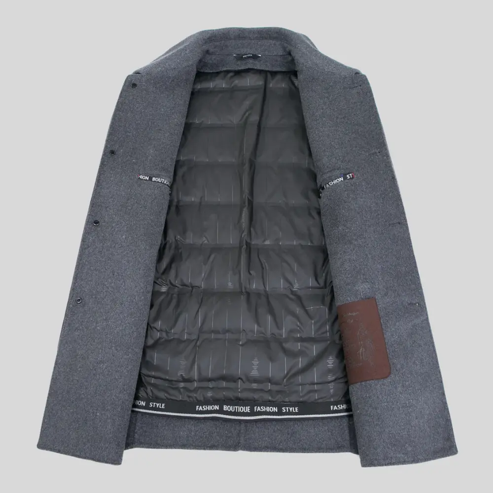 Men's tailored fit wool overcoat in classic mid-length design, perfect for formal and smart casual occasions, featuring a sophisticated look and premium material. 8