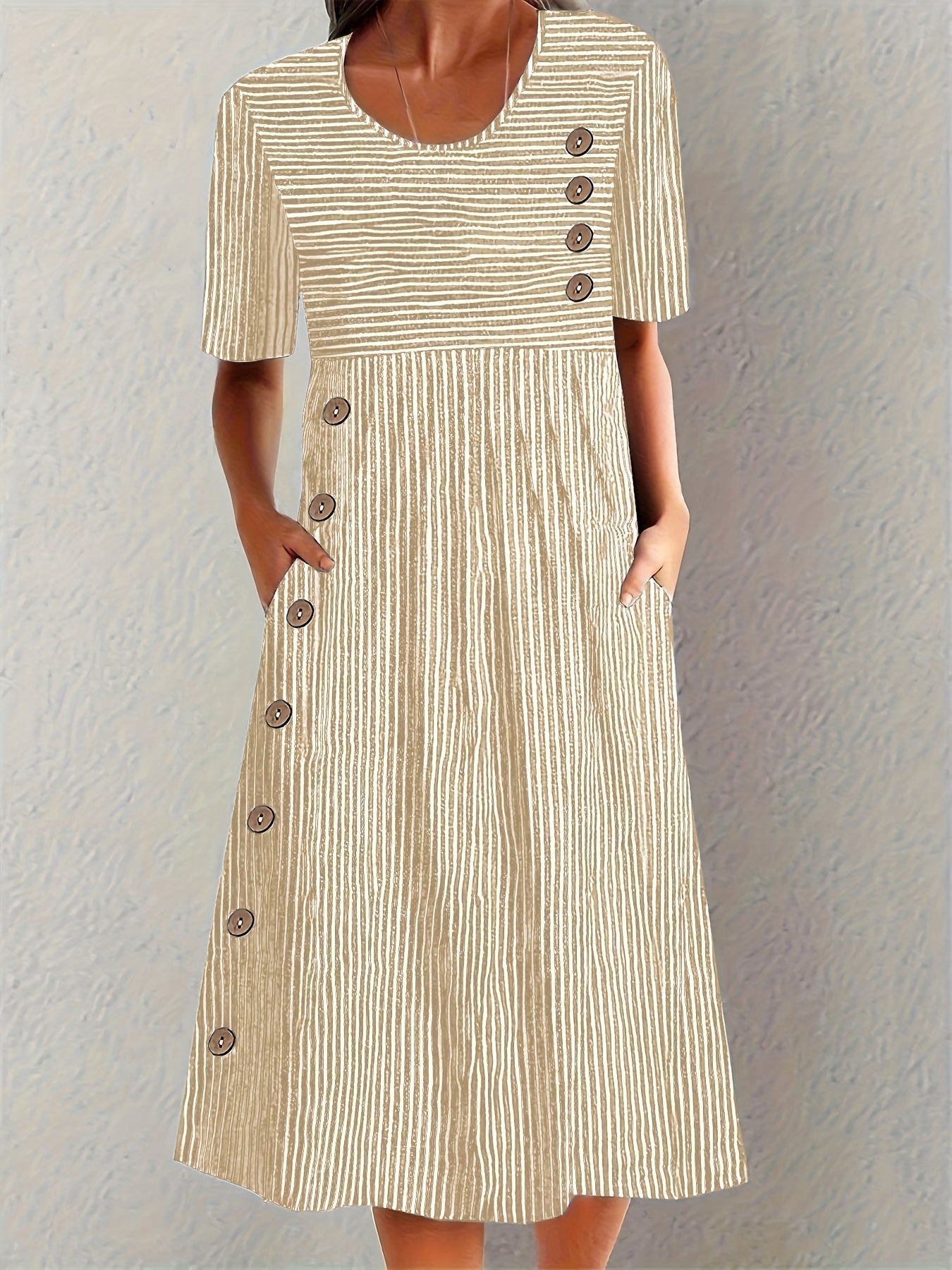 Womens striped summer dress featuring a flattering fit, breathable fabric, and midi length, perfect for casual wear. 3