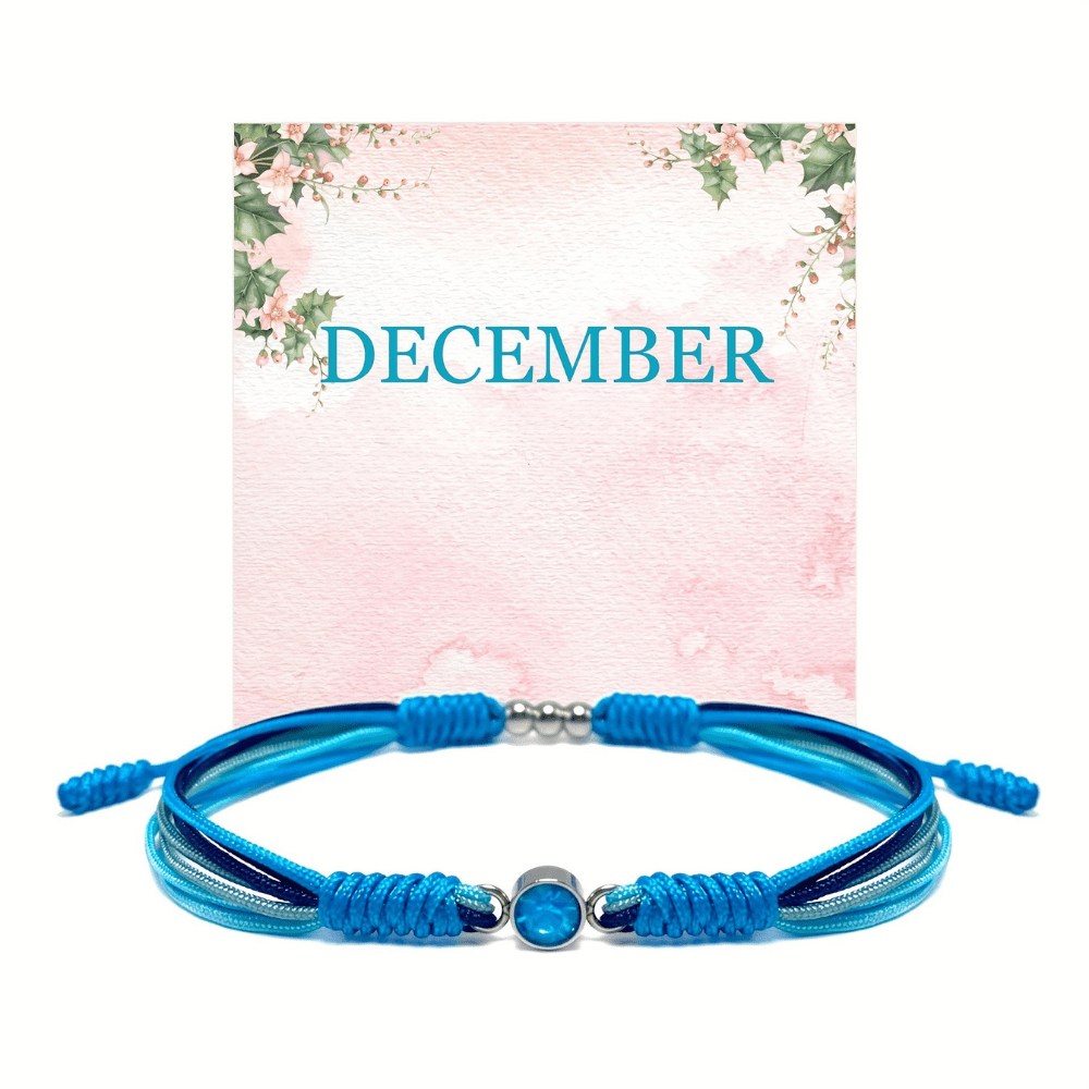 Adjustable birthstone bracelet featuring a sliding closure and an elegant rope cord design, perfect for daily wear and personalized style. 10