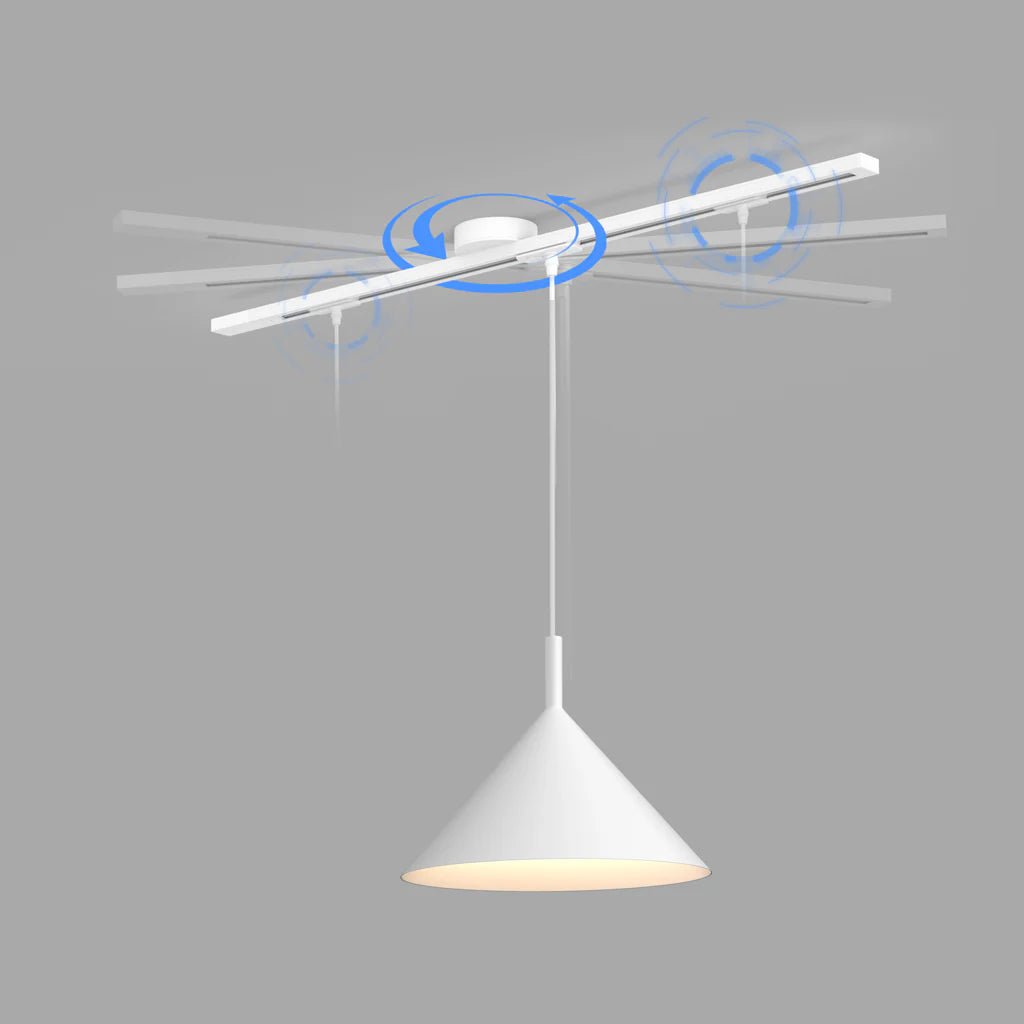Adjustable ceiling rail for hanging lamp featuring a modern black and white design, 360° swivel capability, and a length of 99 cm. 9