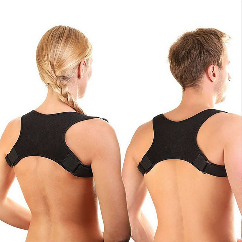 Adjustable posture corrector designed for back and shoulder support, featuring an ergonomic design and made from lightweight, breathable material for all-day comfort. 0