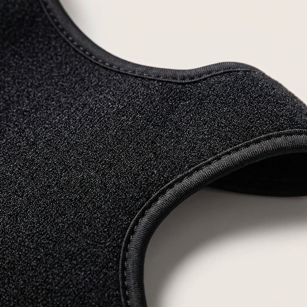 Adjustable shoulder support brace for posture correction in discreet black polyester, designed for comfort and support while improving posture. 8
