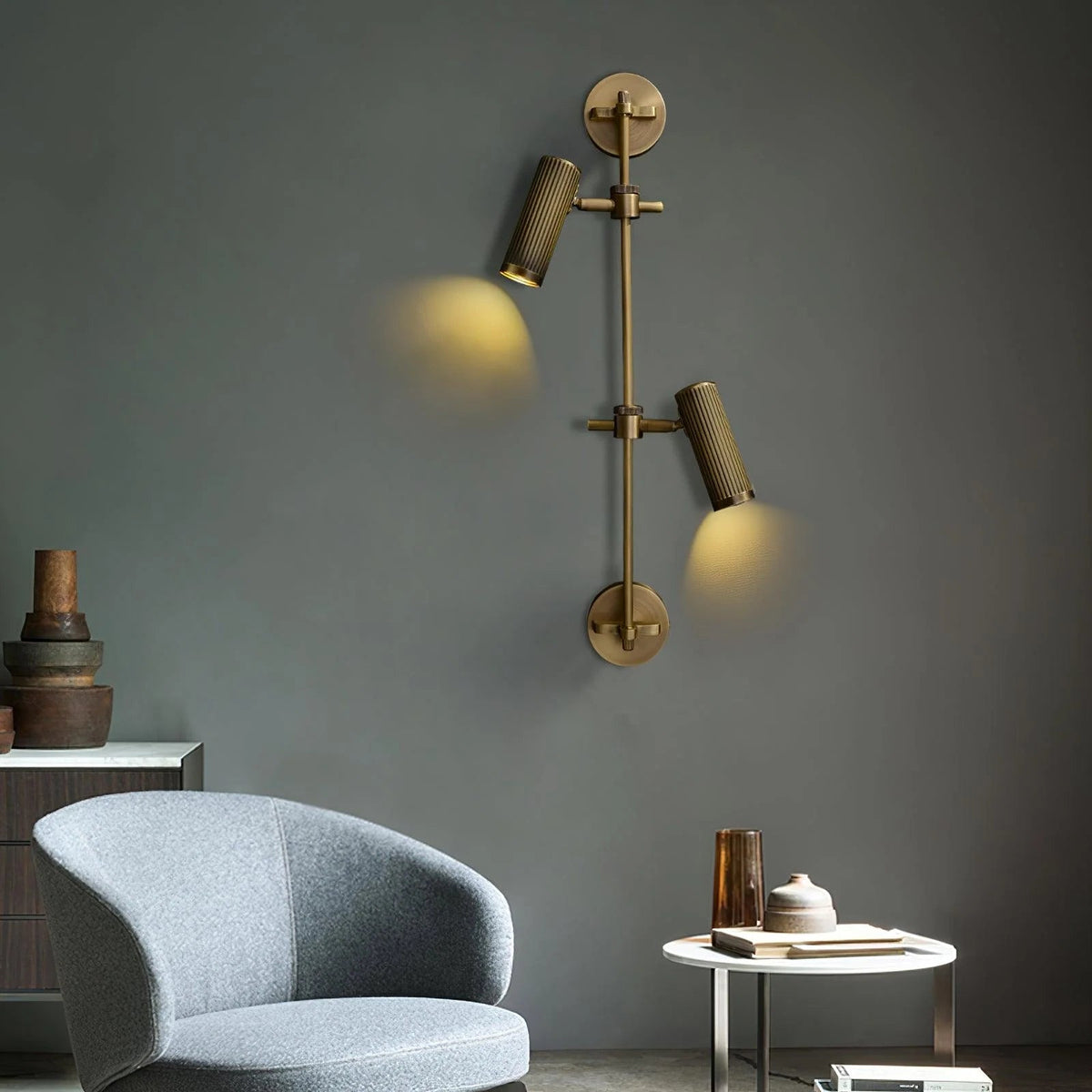Adjustable wall light with a stylish bronze finish, featuring a durable brass and metal structure, perfect for modern sconces in contemporary home decor. 4