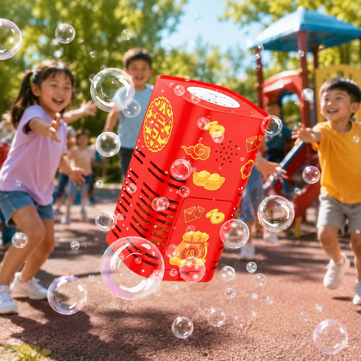 Automatic Bubble Machine with lithium battery, designed for effortless outdoor fun, creating a stream of colorful bubbles for kids and parties. 2