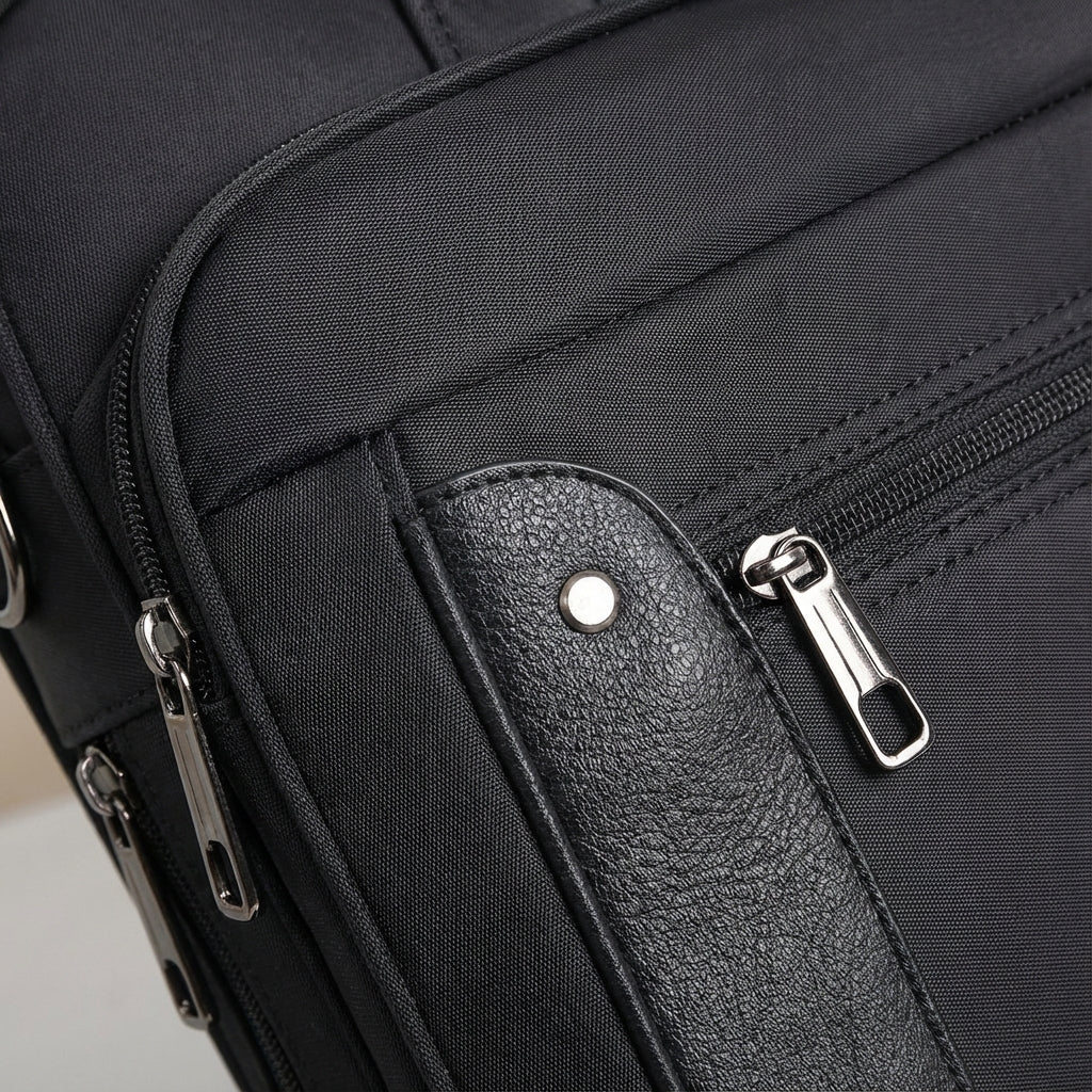 Canvas laptop bag featuring a multi-pocket design and adjustable strap, suitable for 14 to 19 inch laptops, ideal for work or travel. 3