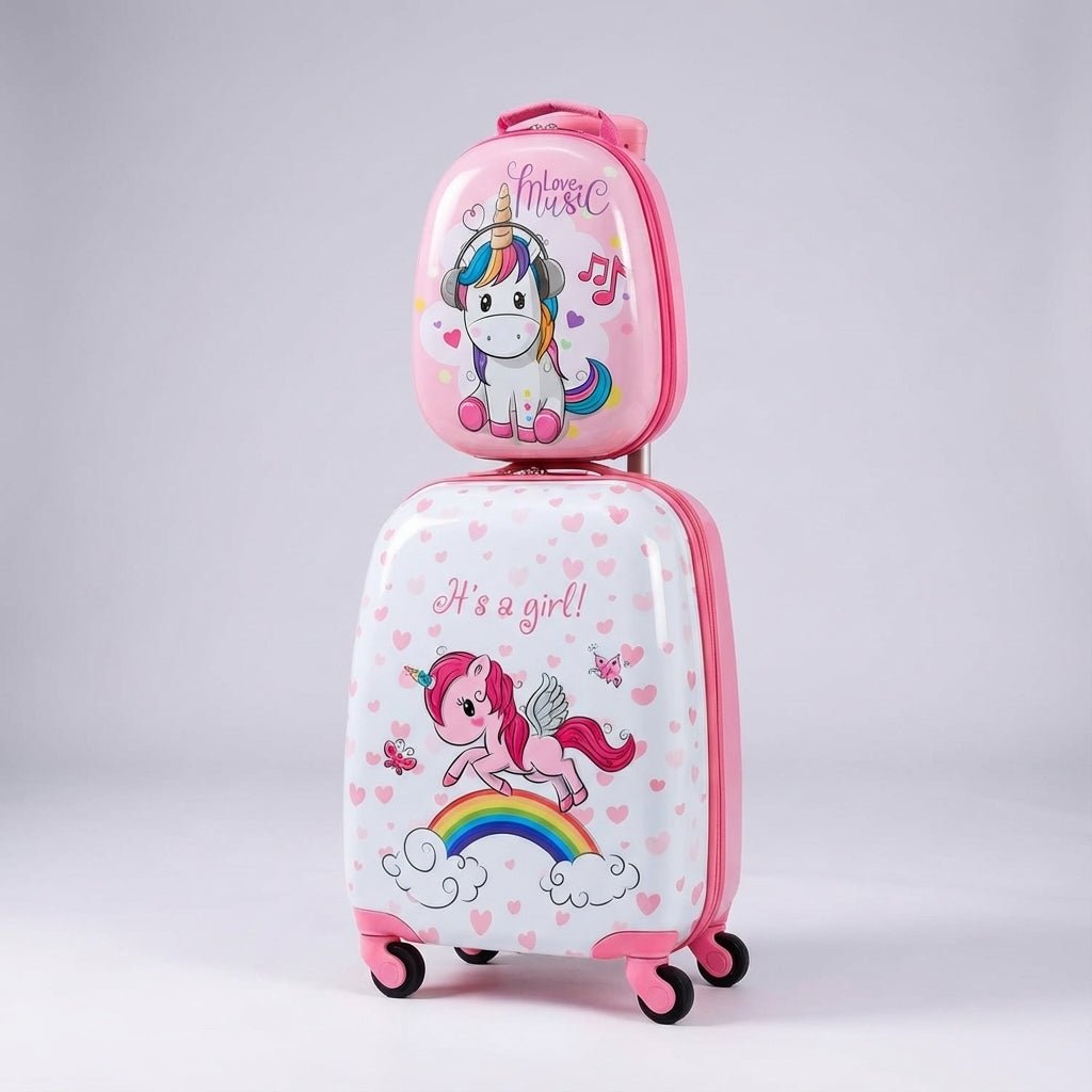Children's travel set featuring a lightweight suitcase and matching backpack, made from durable ABS hard shell material, equipped with multi-directional wheels for easy maneuverability 6
