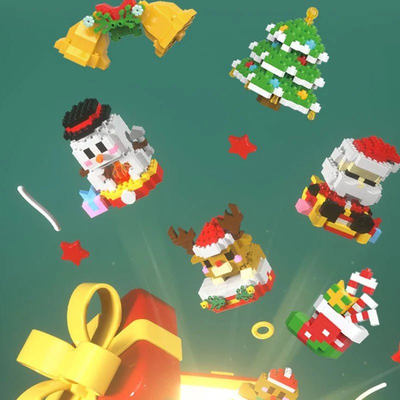 Christmas Building Block Set featuring festive motifs in vibrant red and green, containing 100-300 pieces for creating imaginative winter scenes, crafted from durable ABS plastic 8