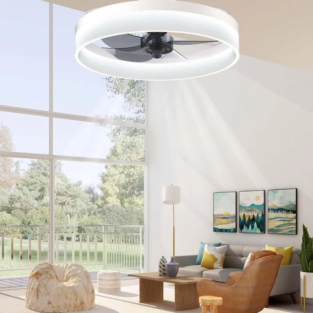 Dimmable LED ceiling fan with remote control featuring a sleek modern design, ideal for efficient cooling and stylish home decor. 5