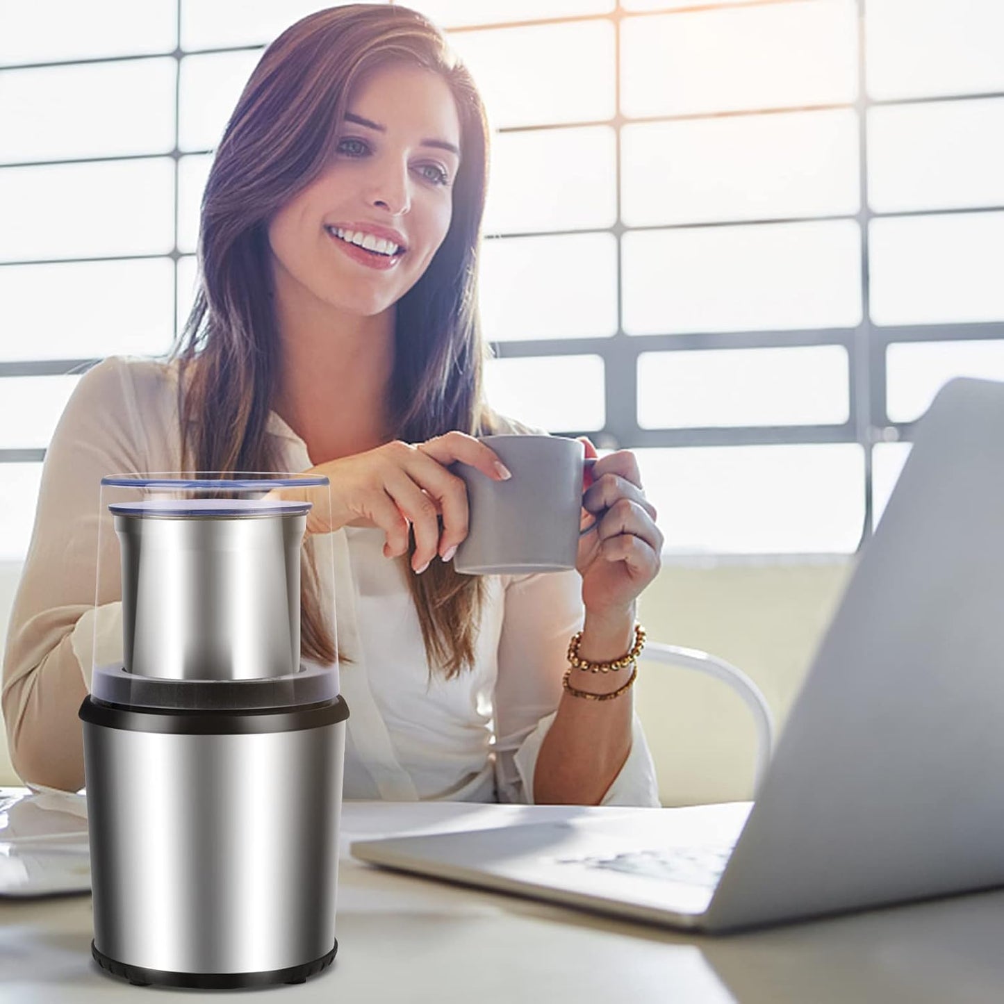 Electric coffee grinder featuring a powerful 200W motor and a removable 0.6L stainless steel cup, ideal for grinding coffee beans to enhance your 6
