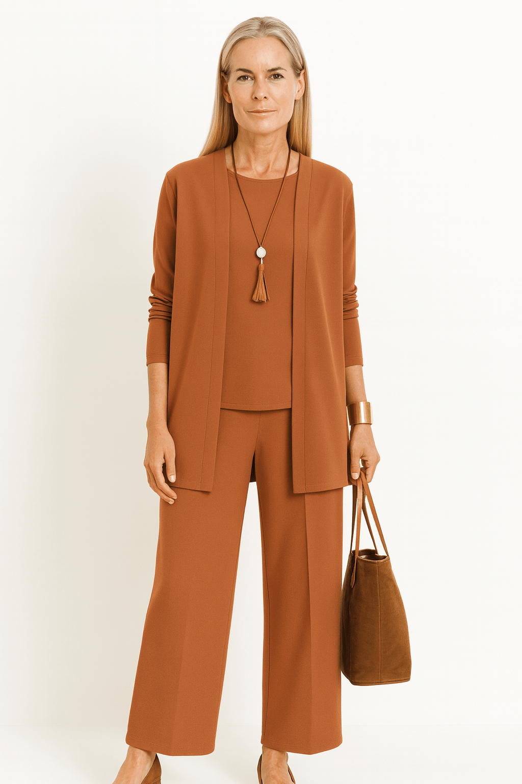 Elegant 3-piece women's clothing set featuring a lightweight and flattering design, ideal for mid-season wear, available in plus sizes. 9