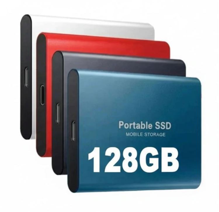 External SSD 128GB featuring fast USB-C transfer speeds, designed for portability and durability, compatible with Windows, macOS, and Linux systems. 2