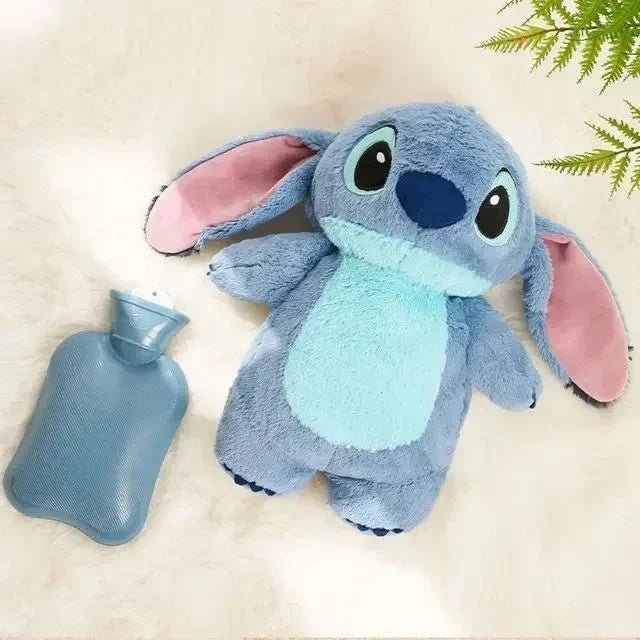 Extra large plush hot water bottle featuring a soft Stitch cover, perfect for cozying up during winter as a hand warmer. 3