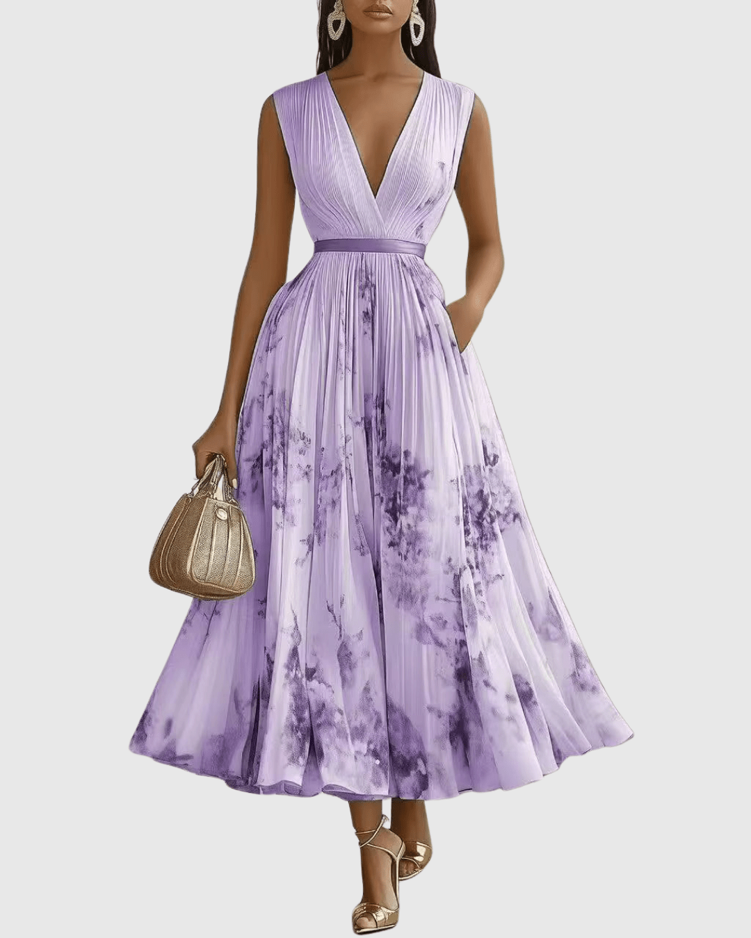 Elegant floral maxi dress featuring long sleeves and a ribbon-tie waist, designed with a flattering V-neckline for women. 11