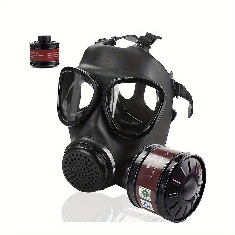 Full face gas mask featuring a 40mm activated carbon filter, designed for tactical protection against chemical hazards, ensuring safety and comfort in hazardous environments. 1