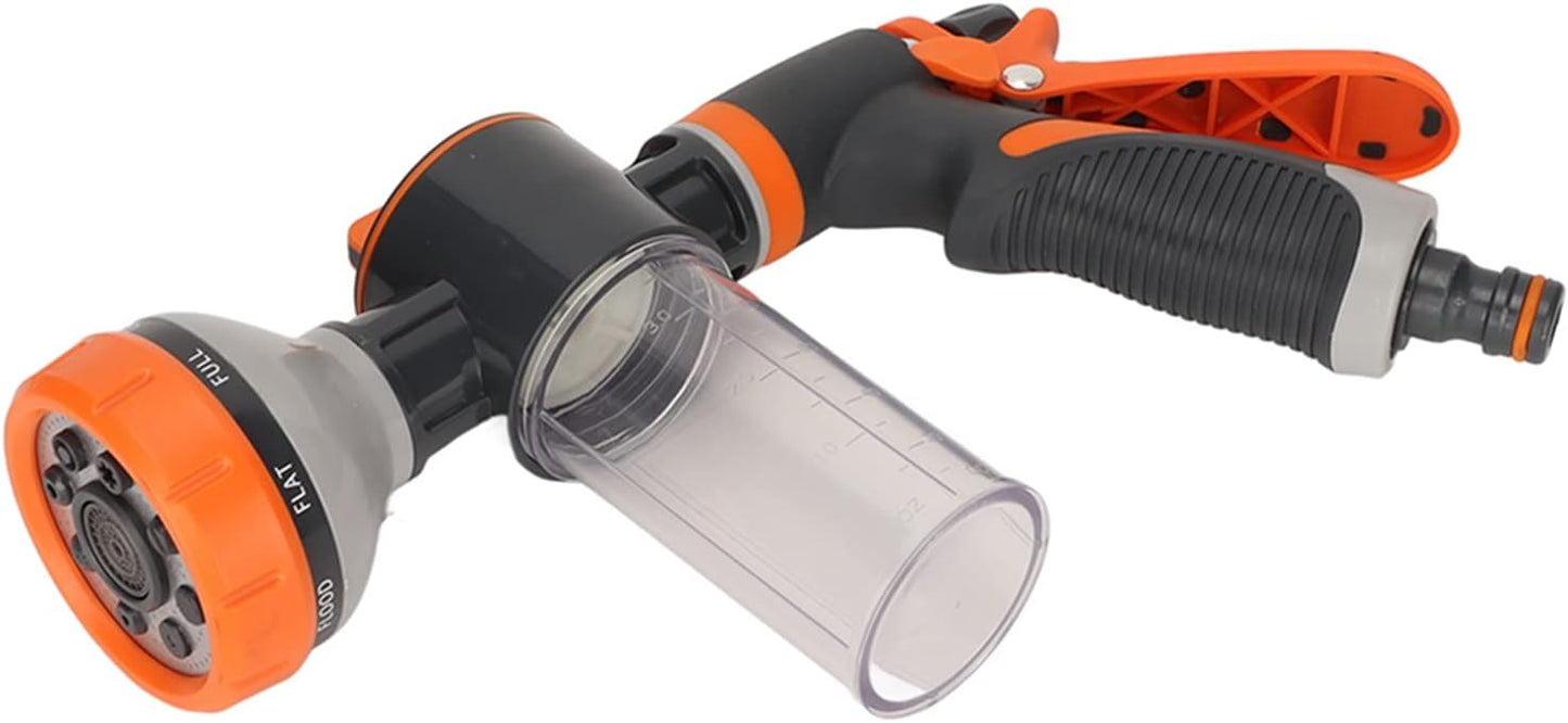 High-pressure garden sprayer featuring 8 adjustable spray modes and a foam nozzle, ideal for efficient watering in gardens and effective car washing. 6