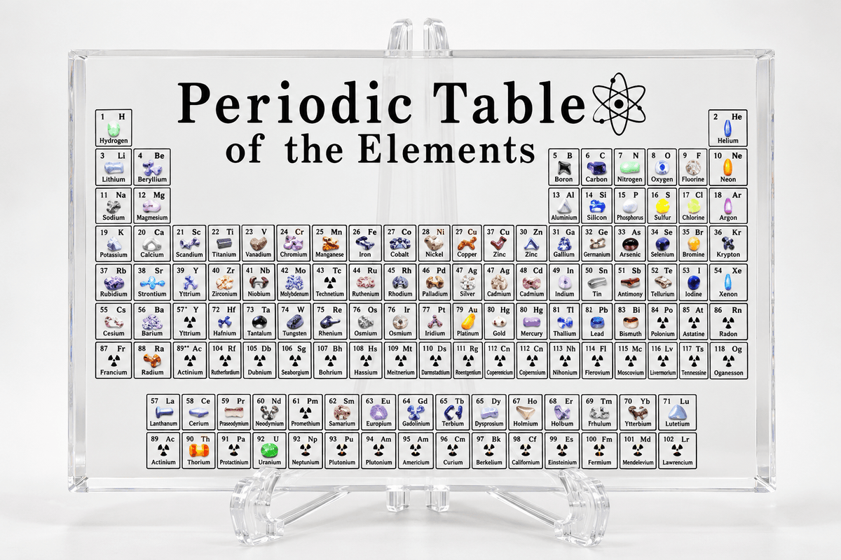 Glass Periodic Table Display with Real Element Samples – Educational Chemistry Decor for Classroom and Study