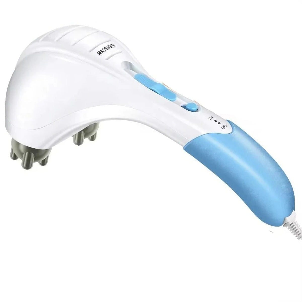 Handheld massager featuring dual vibration settings and adjustable intensity, designed for effective muscle relaxation in a compact electric design. 1