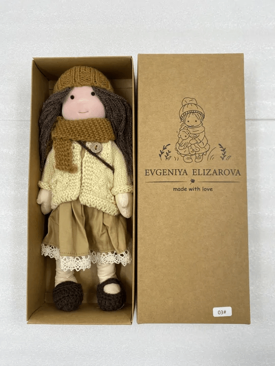 Handmade Waldorf doll featuring soft fabrics and colorful knitted clothing, measuring 28cm, designed for durability and easy cleaning, perfect for kids. 4