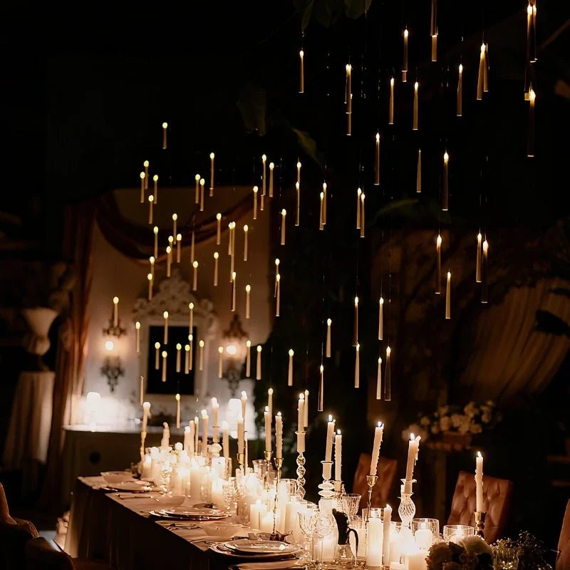 Hanging flameless candle with remote control, emitting warm white LED light, perfect for indoor and outdoor decor. 0