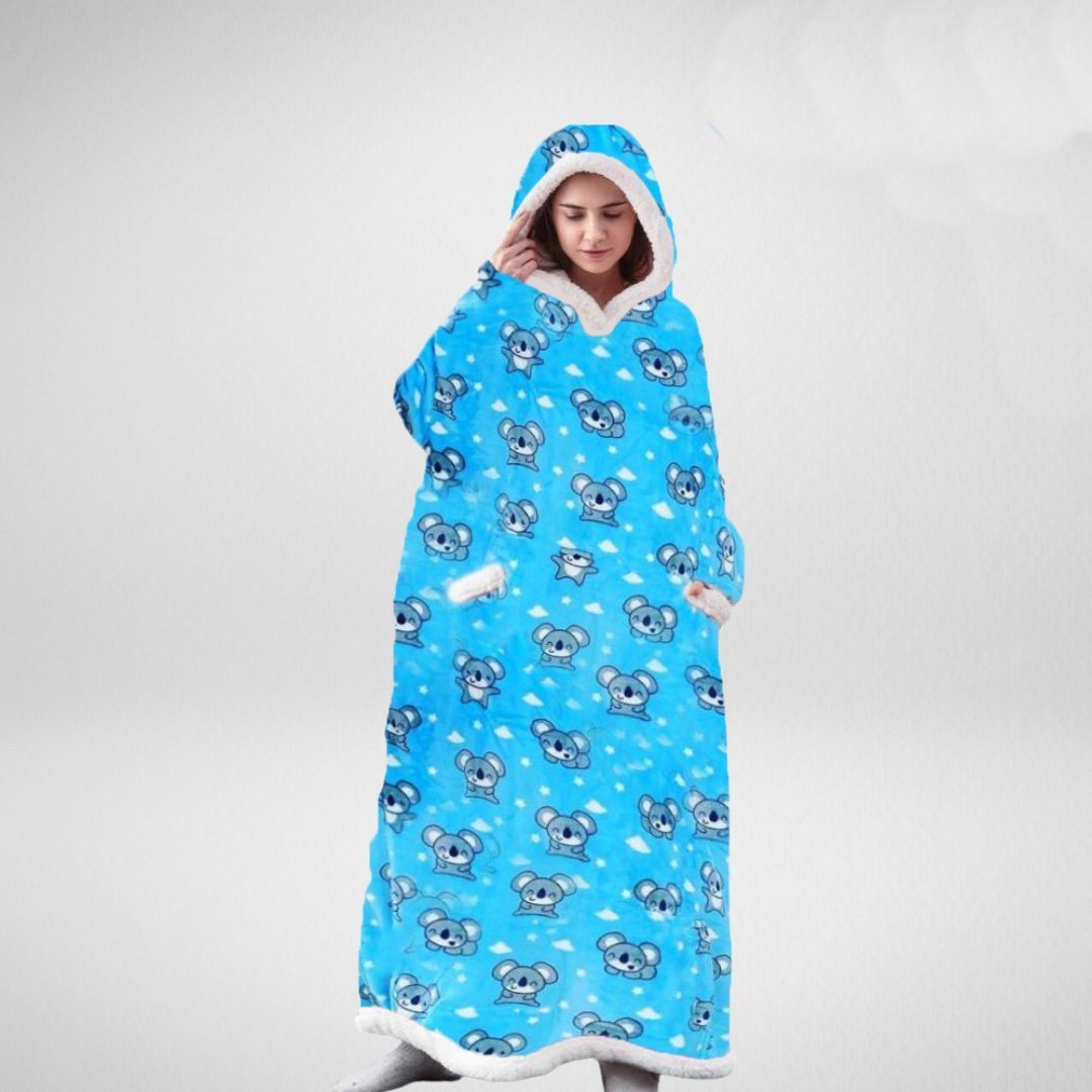 Oversized hooded blanket hoodie with soft Sherpa lining, perfect for cozy comfort at home or outdoor activities. 8