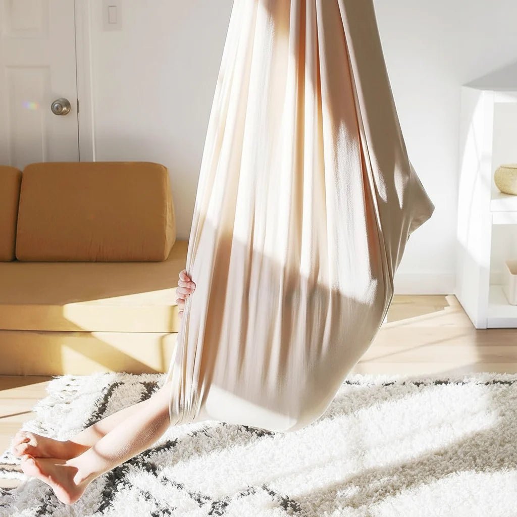 Kids hammock chair with cocoon design, perfect for indoor play and relaxation; cozy hanging swing seat ideal for bedrooms and playrooms. 8