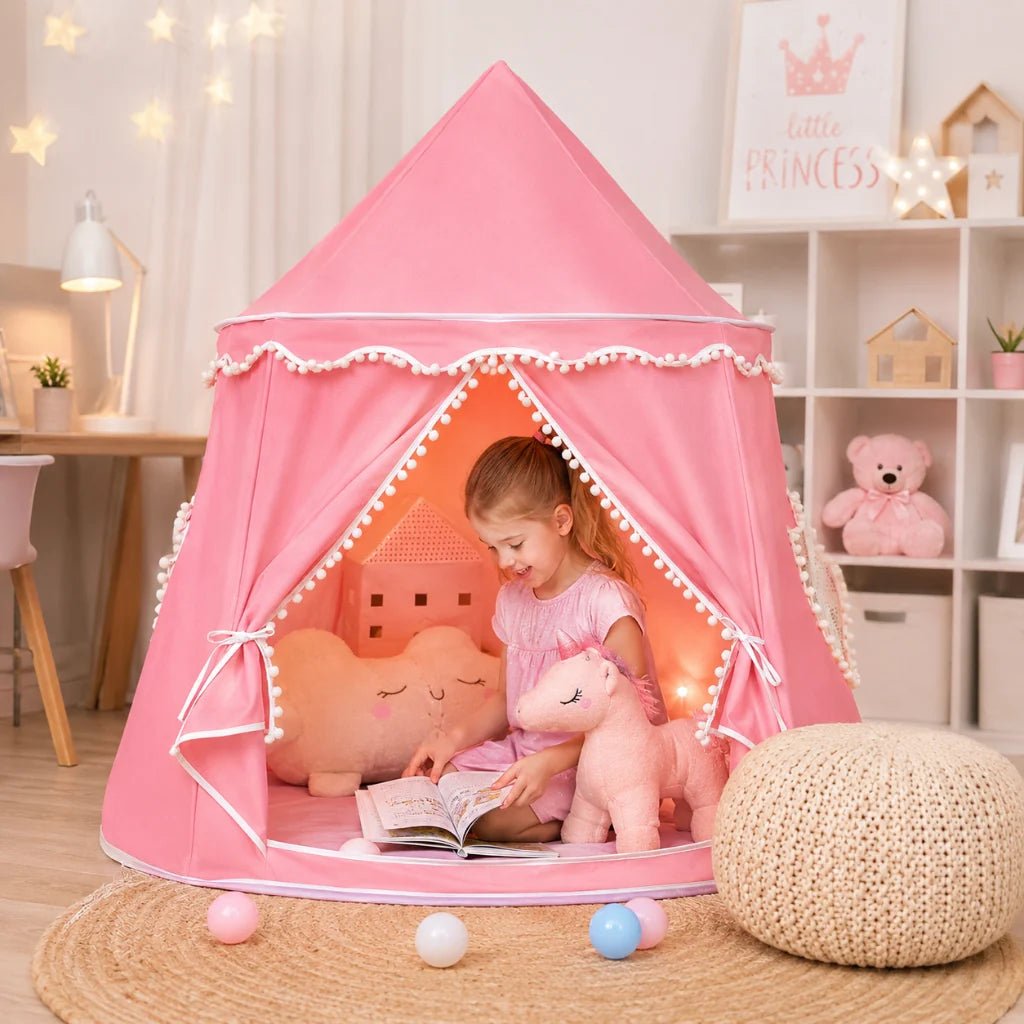 Kids Play Tent Teepee in soft fabric featuring a portable design, perfect for indoor playtime, designed in a charming princess style for imaginative fun. 0