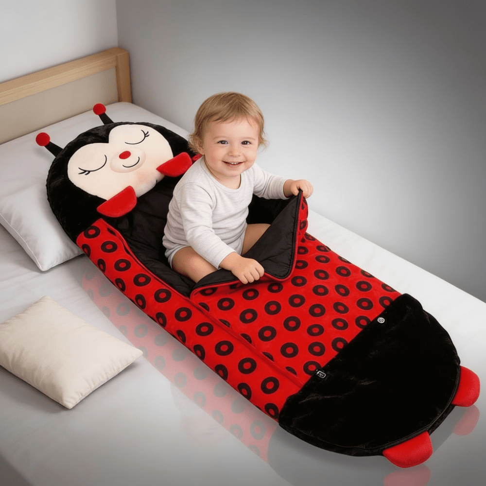 Kids sleeping bag with animal hood, lightweight and foldable, perfect for sleepovers, featuring a soft fabric for comfort and fun design. 8