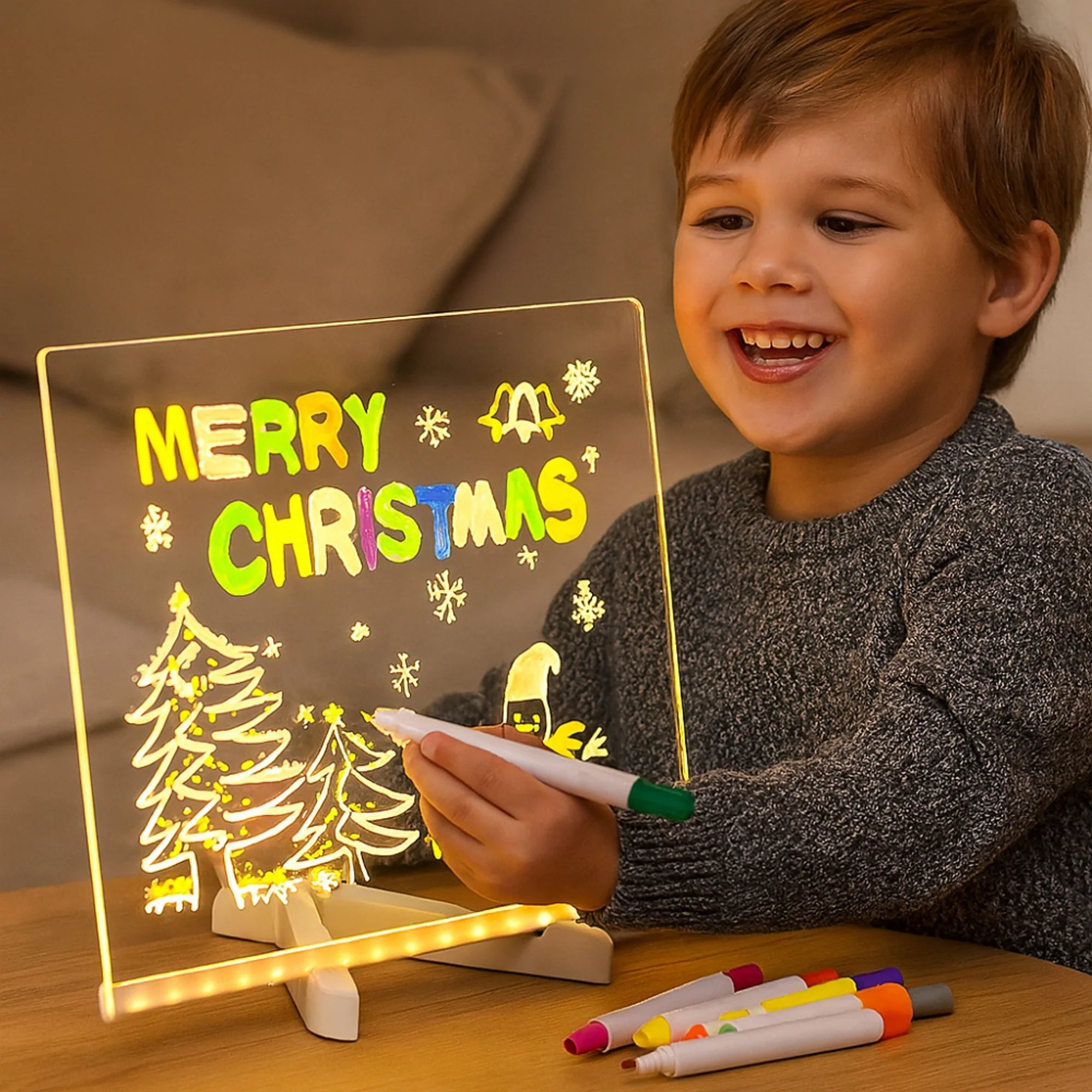 LED Drawing Board for Kids featuring a USB power source, designed as a light-up reusable creative tablet for artistic expression and fun drawing activities. 0