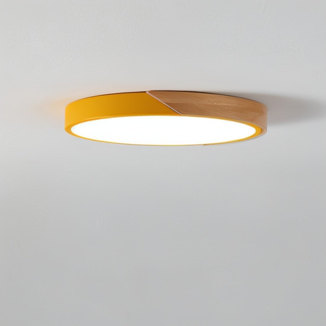 LED flush mount ceiling light featuring a sleek wooden frame, designed with a modern minimalist aesthetic, perfect for enhancing the ambiance of bedrooms and living rooms. 8
