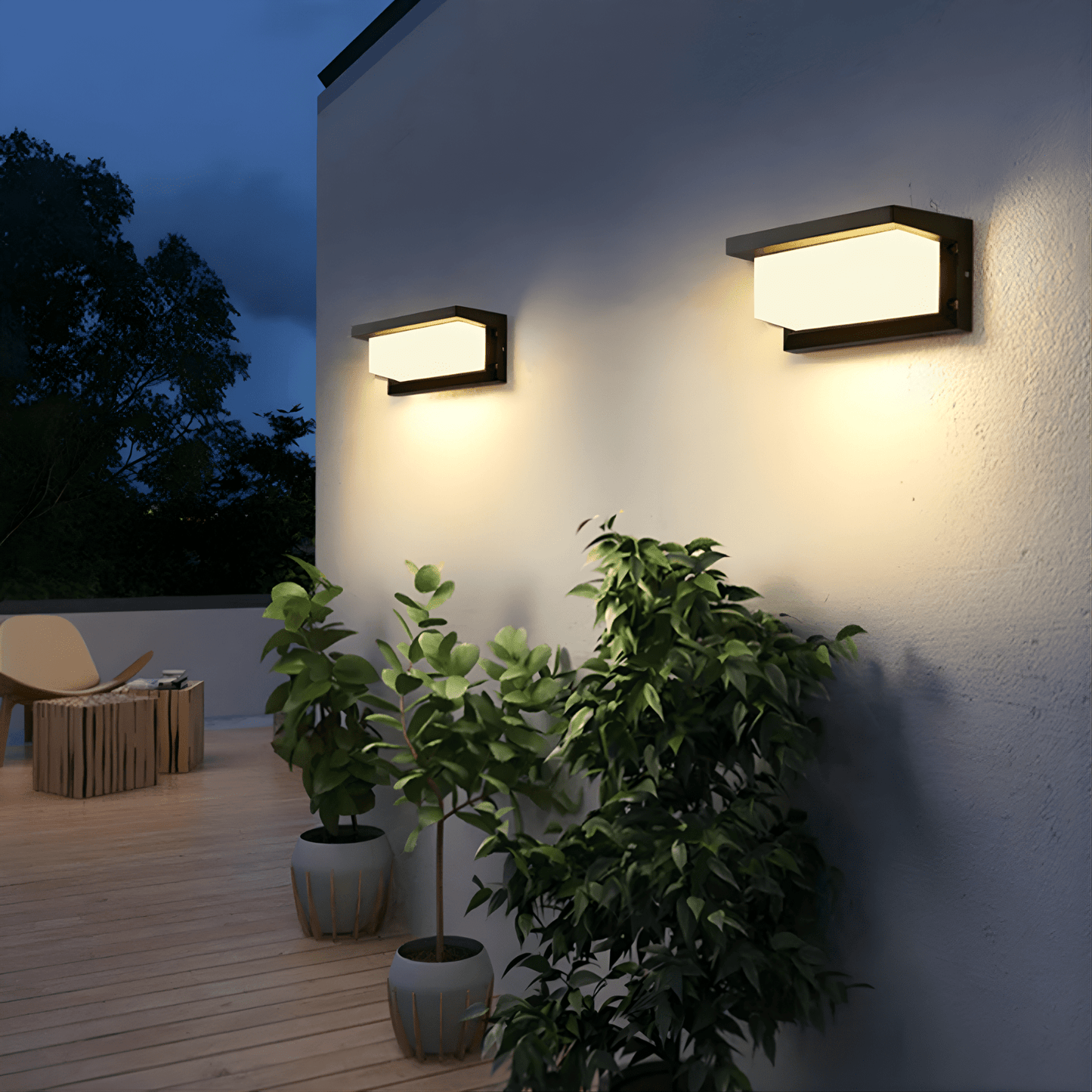 LED outdoor wall light featuring a motion sensor, designed for durability with IP65 weatherproof rating, emitting warm white light for enhanced security and ambiance. 5