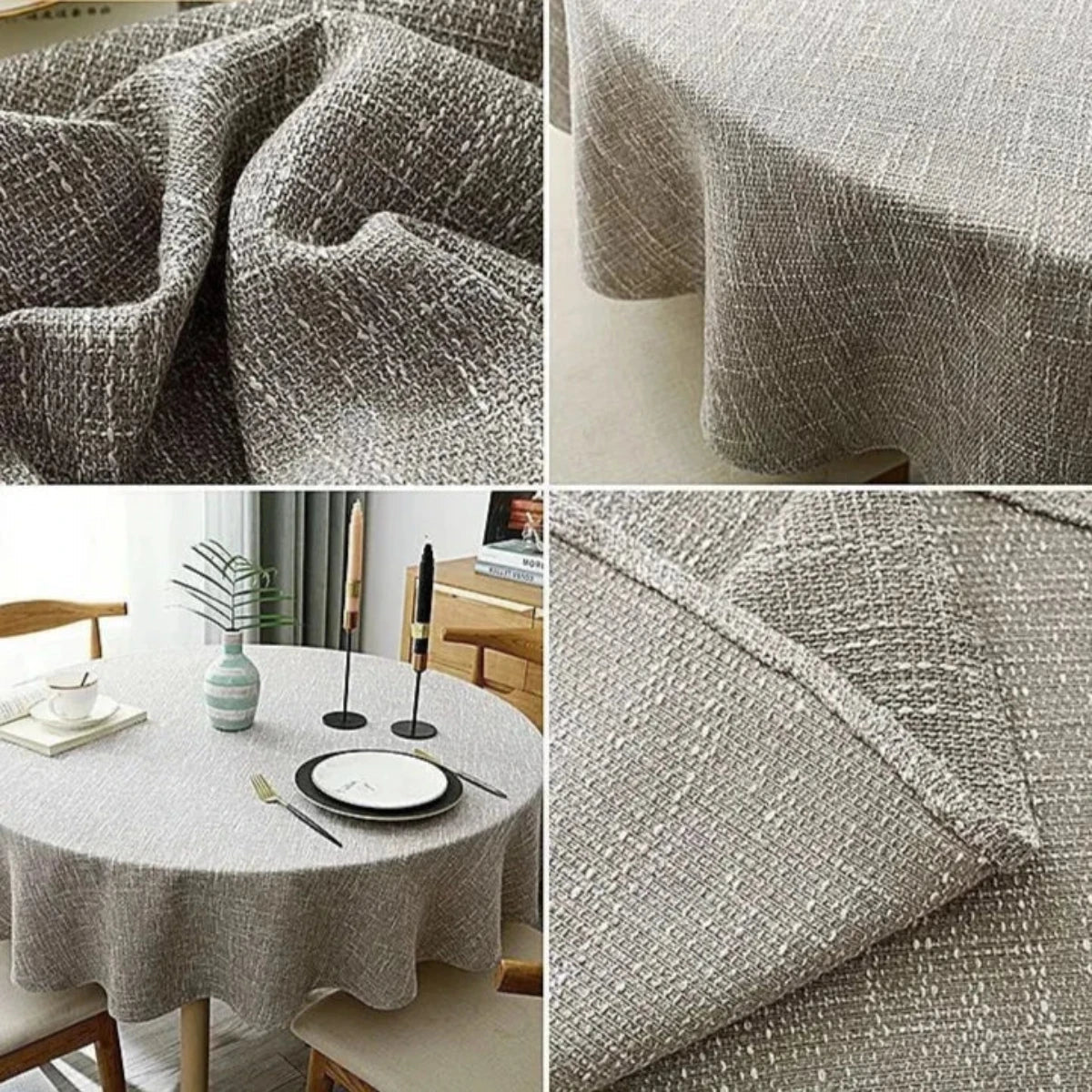 Linen tablecloth featuring a durable cotton blend, designed for easy maintenance, with a vibrant multi-color pattern, perfect for dining and special occasions. 3