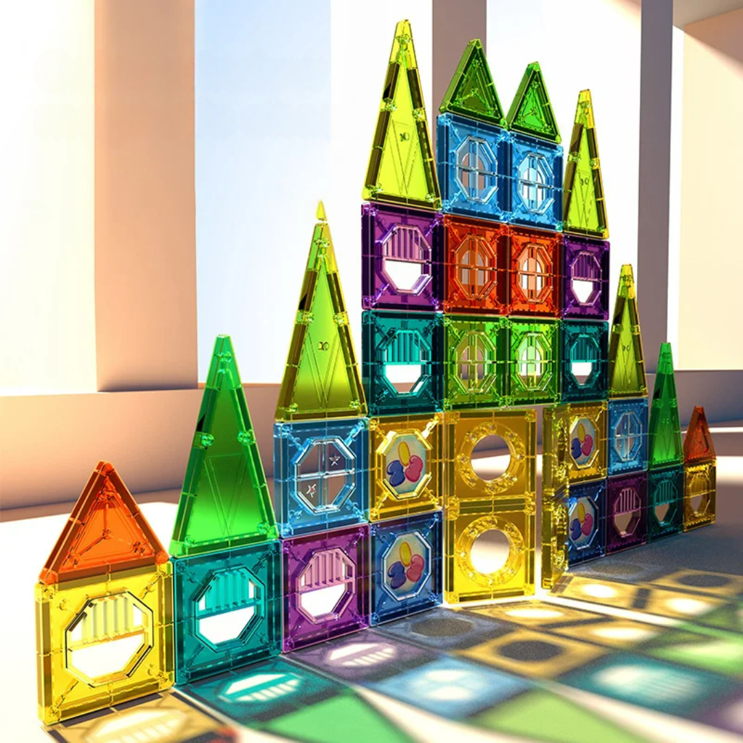 Magnetic Building Blocks Set with LED Lights - 69-piece educational toy for kids, featuring colorful magnetic pieces that encourage creativity and learning through hands-on play 2
