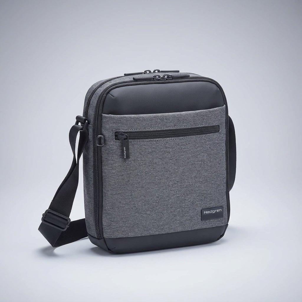 Mens messenger bag featuring RFID protection and water-resistant material, designed as a compact crossbody with multiple organizer pockets for convenience and style. 6