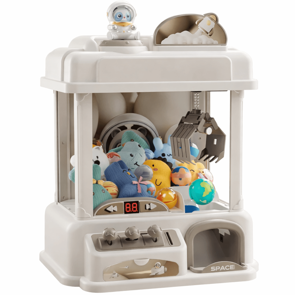 Mini claw machine toy for kids featuring coin-operated functionality, designed as an arcade claw game that dispenses plush prizes, perfect for home play and entertainment. 5