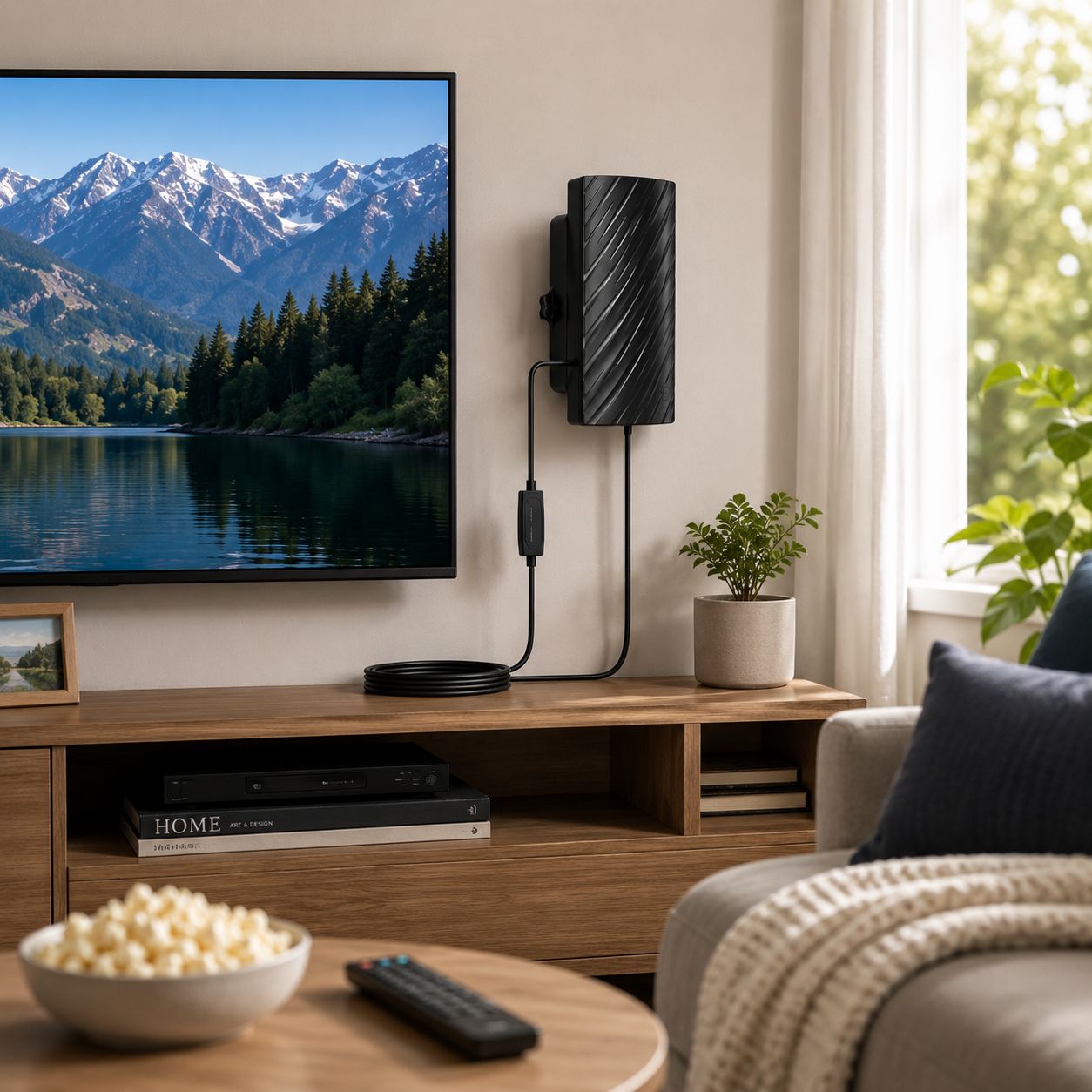 Indoor TV Antenna with 600-Mile Range and 4K Compatibility – Compact High-Gain Digital TV Antenna