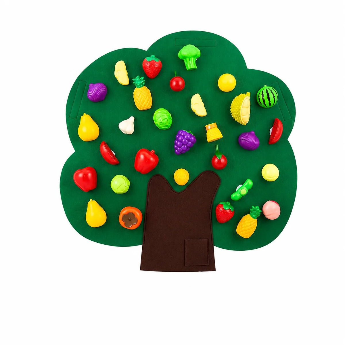Montessori Educational Toy Activity Board featuring removable felt fruits, designed for independent play and ideal for toddlers aged 1 to 3 years. 1