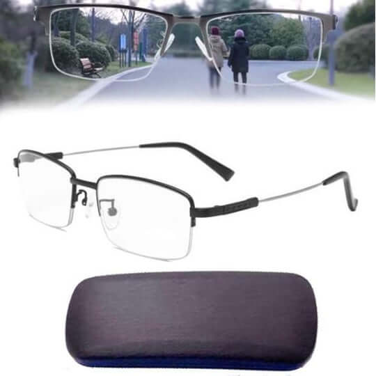 Multifocal glasses featuring a blue light filter and anti-reflection coating, designed with an ergonomic metal frame for enhanced comfort and clear vision. 6