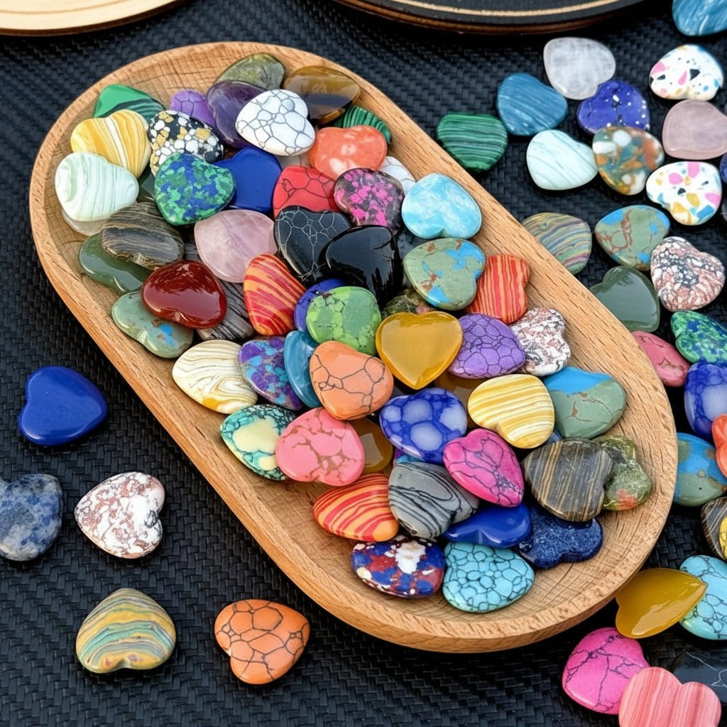 Natural Healing Crystals Heart Stones Set featuring smooth polished assorted gemstones, perfect for home decor, collecting, and gifting. 8