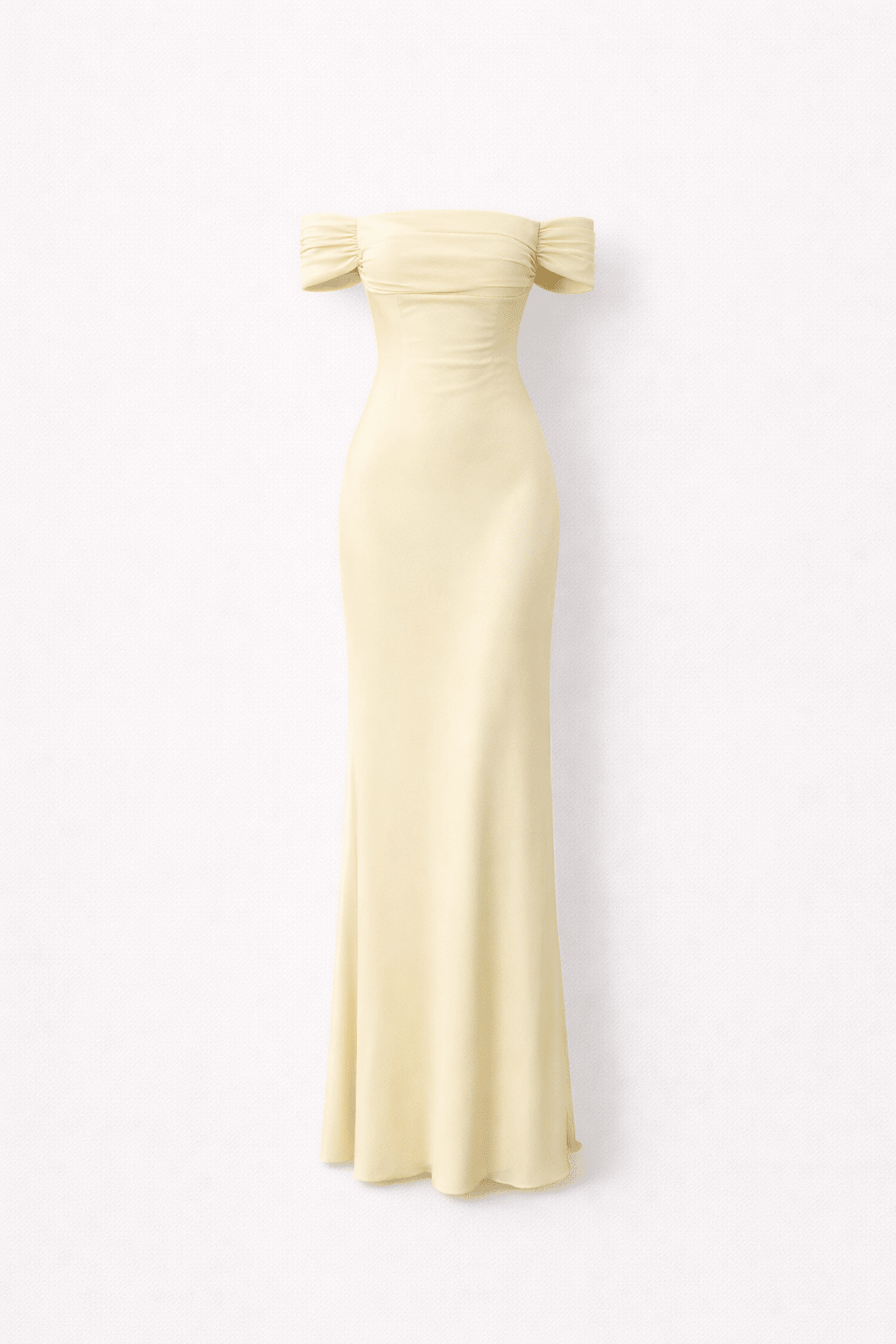 Off-shoulder maxi dress in soft fabric, featuring a flowing design, perfect for summer events and elegant occasions. 1