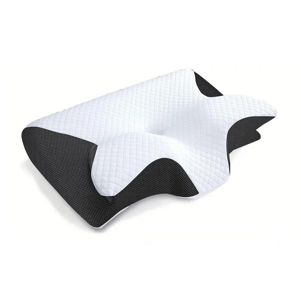 Orthopedic memory foam pillow designed for neck pain relief, featuring an ergonomic shape and hypoallergenic, washable cover. 5