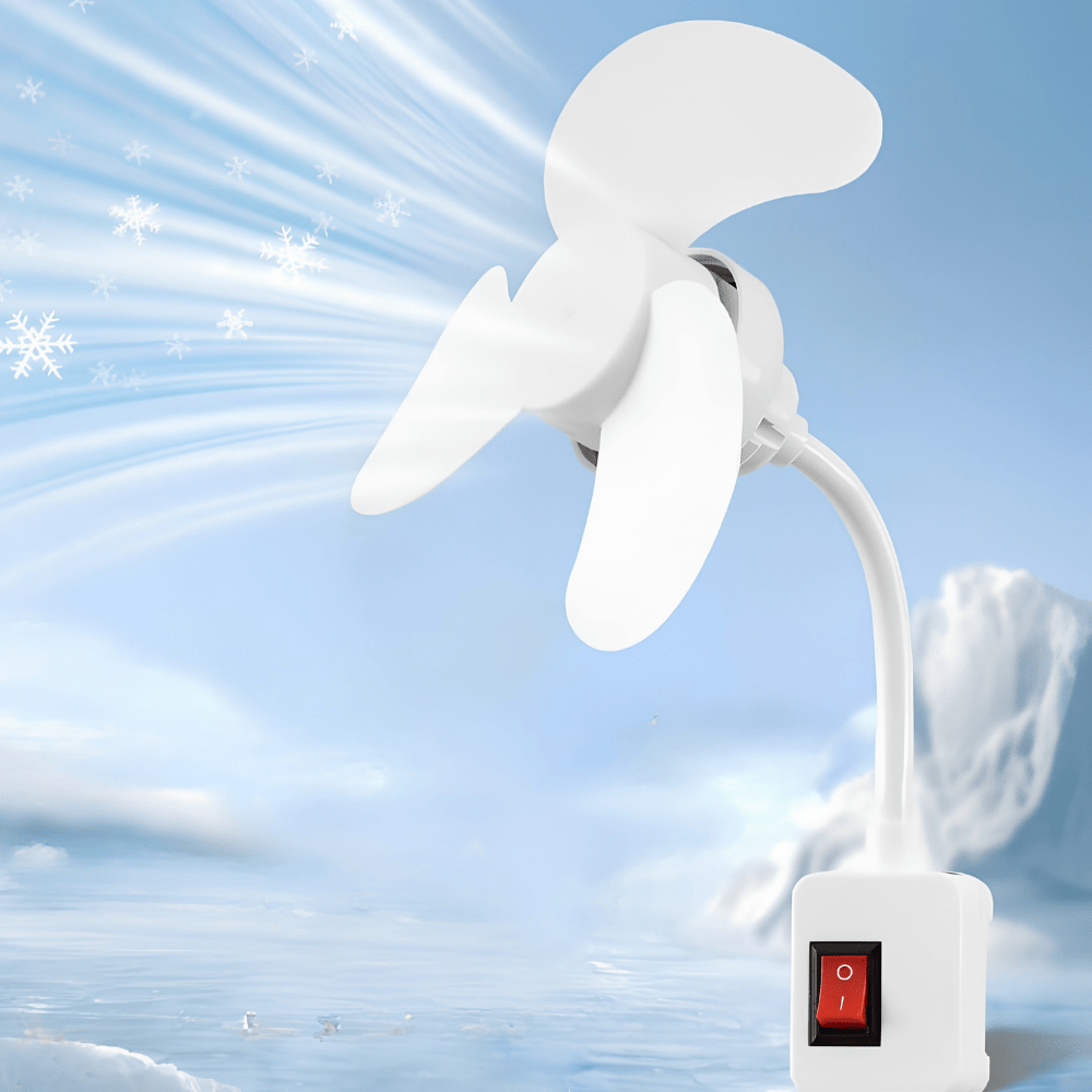Compact and portable oscillating desk fan with a flexible neck for adjustable airflow, designed for quiet operation and efficient cooling in any workspace. 0