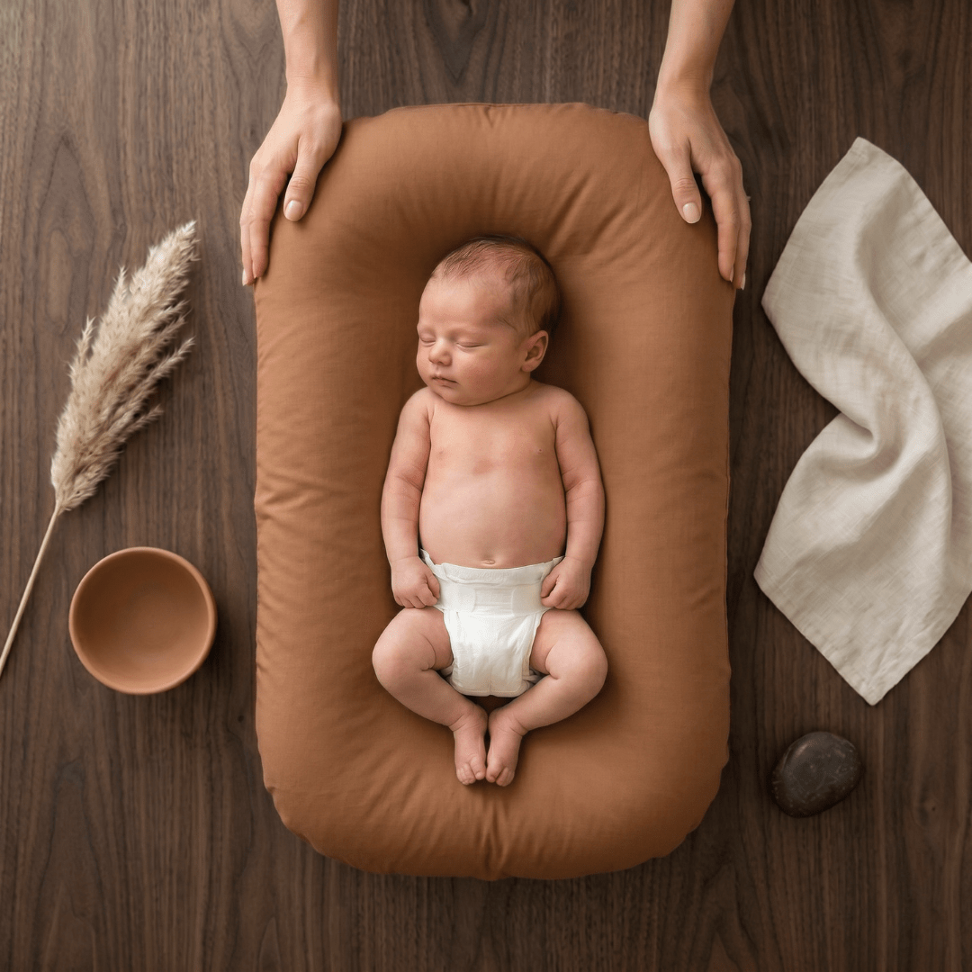 Pastel Baby Lounger Nest featuring breathable materials and raised edges for enhanced comfort and safety. 13