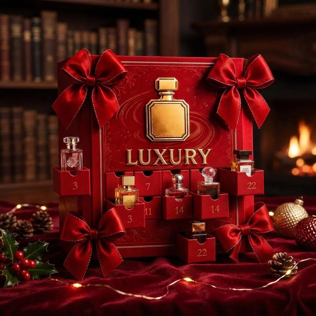 Perfume Advent Calendar featuring 24 daily surprises and elegant bottle motifs, perfect for a festive Christmas countdown for women. 0