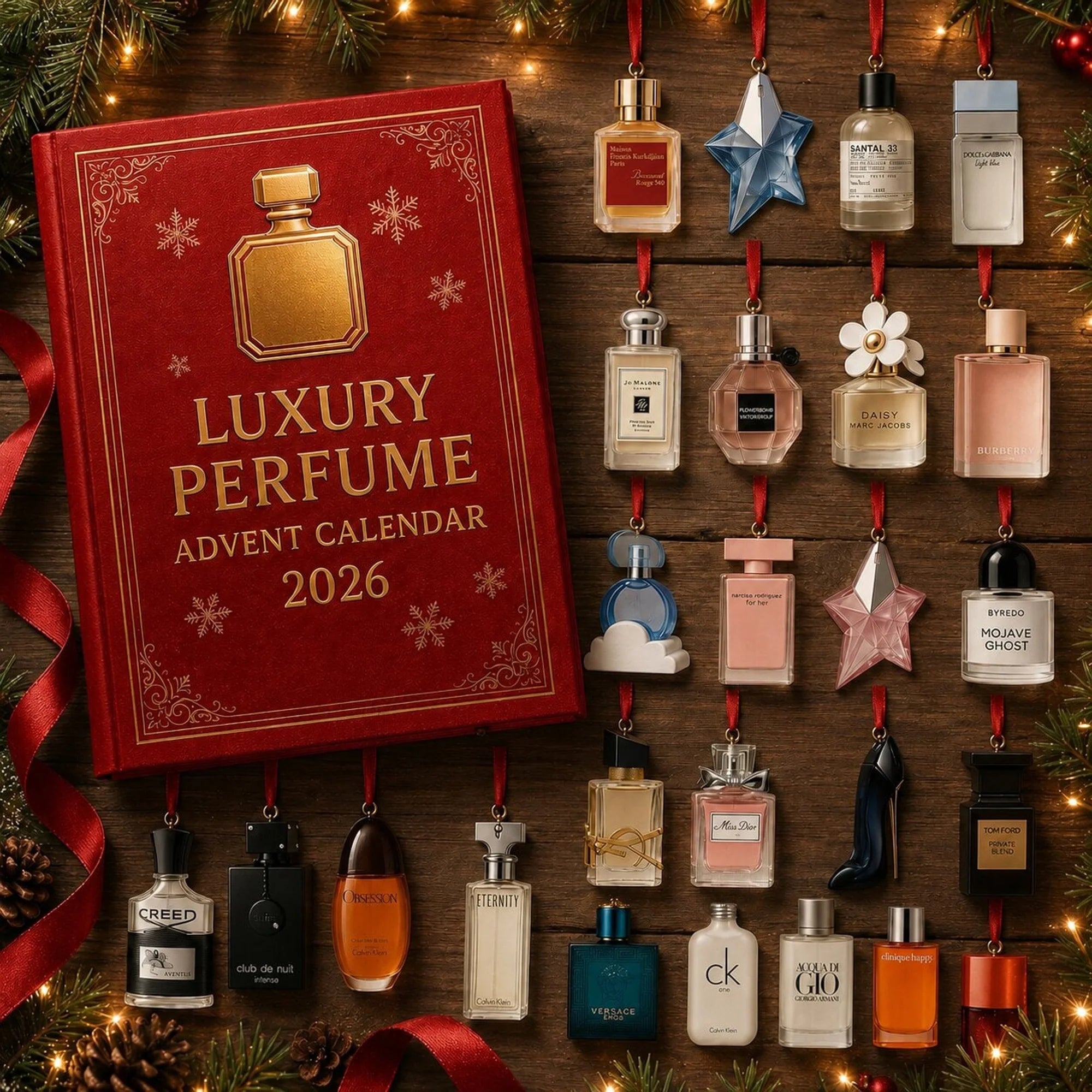 Perfume Advent Calendar featuring 24 unique elegant bottle designs, perfect for a holiday countdown with delightful fragrance surprises. 0